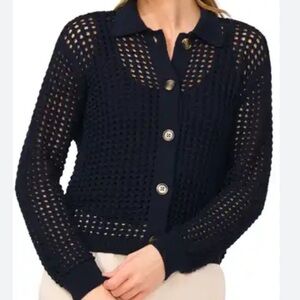 Halogen Navy Open-Knit Cardigan
